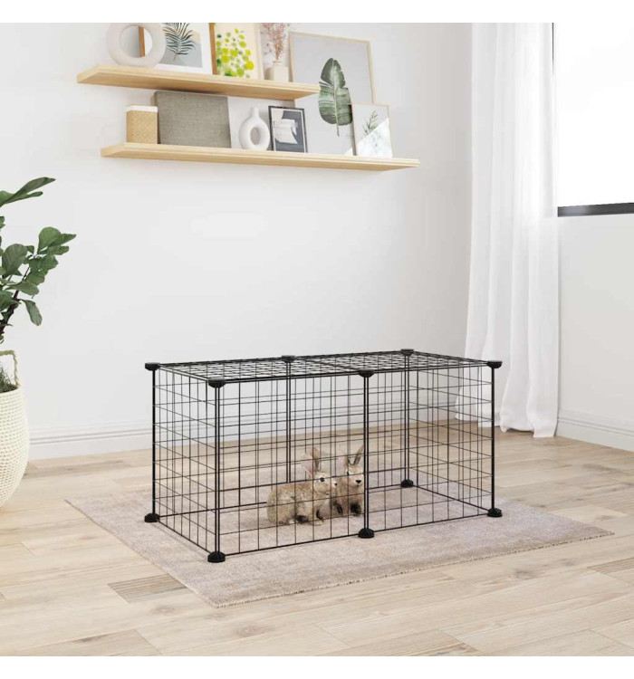 Cage animaux de compagnie à 8 panneaux Noir 35x35 cm Acier | Mobilier & Déco