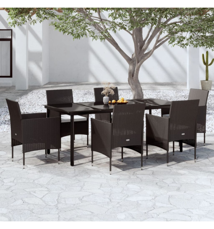 Ensemble à manger de jardin avec coussins 7 pcs Noir | Mobilier & Déco