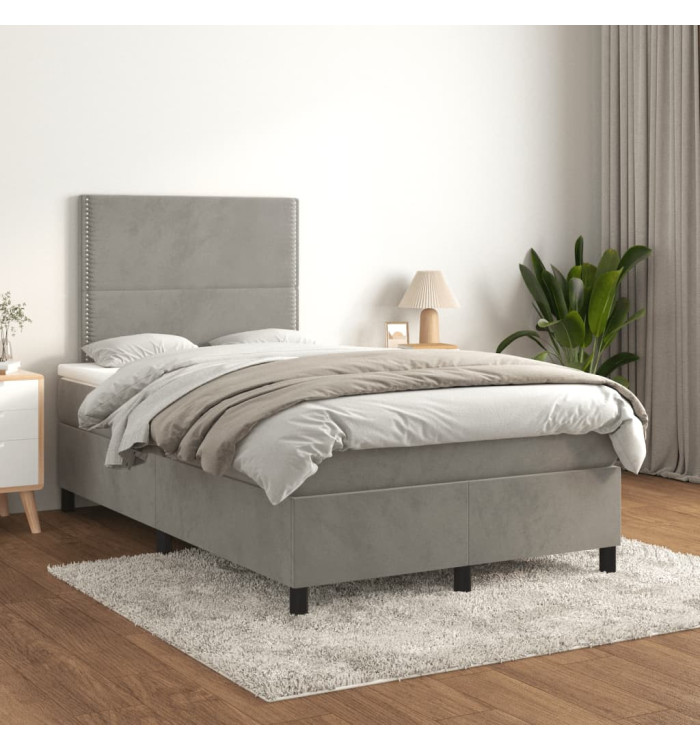 Sommier à lattes de lit et matelas Gris clair 120x200cm Velours | Mobilier & Déco