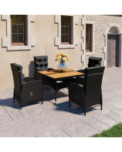 Ensemble à manger de jardin 5 pcs Résine tressée et acacia Noir | Mobilier & Déco