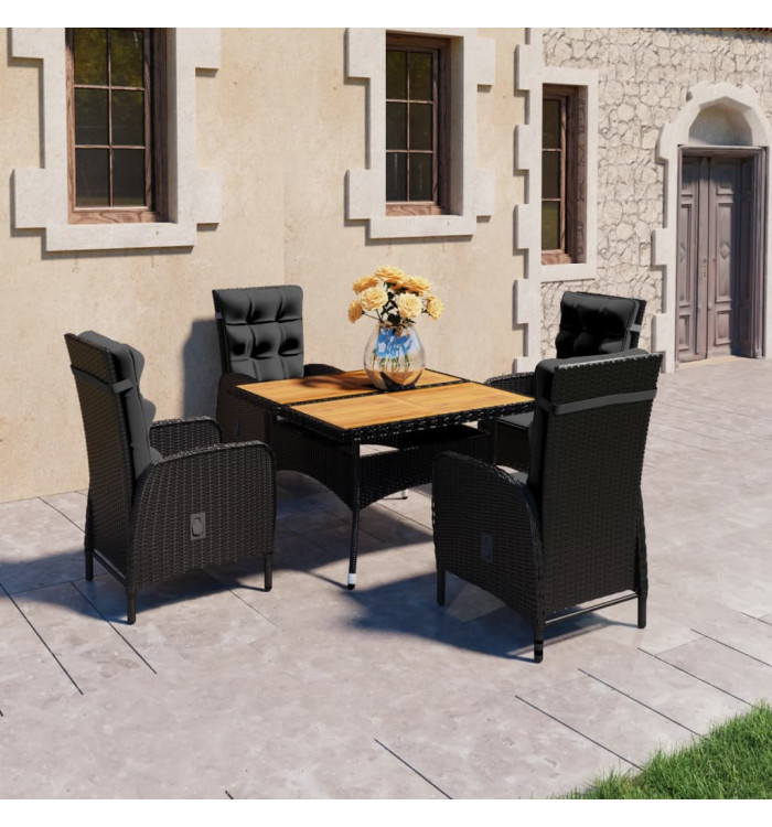 Ensemble à manger de jardin 5 pcs Résine tressée et acacia Noir | Mobilier & Déco