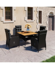 Ensemble à manger de jardin 5 pcs Résine tressée et acacia Noir | Mobilier & Déco