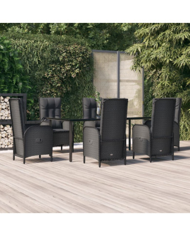Ensemble à manger de jardin coussins 7pcs Noir Résine tressée | Mobilier & Déco