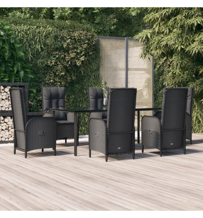 Ensemble à manger de jardin coussins 7pcs Noir Résine tressée | Mobilier & Déco