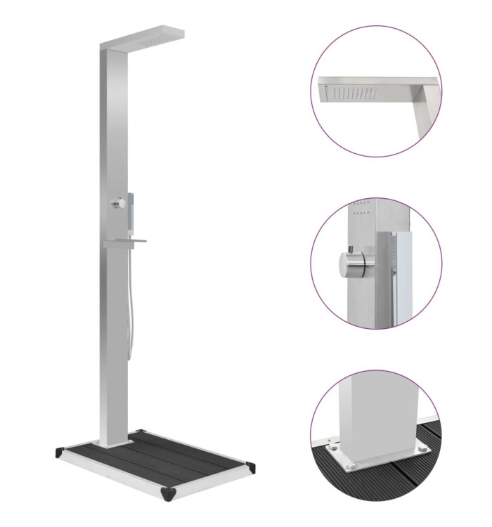 Douche d'extérieur avec receveur de douche WPC Acier inoxydable | Mobilier & Déco