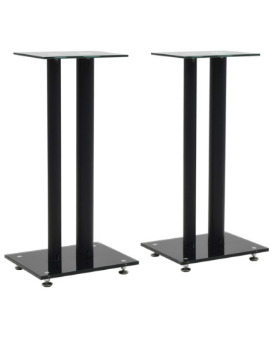Support haut-parleur 2pc Verre trempé Design 2 colonnes Noir | Mobilier & Déco