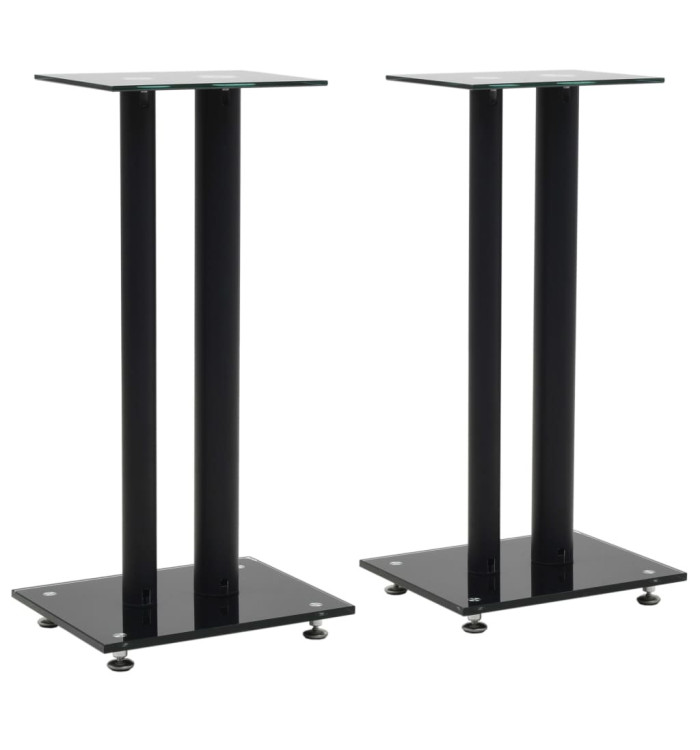 Support haut-parleur 2pc Verre trempé Design 2 colonnes Noir | Mobilier & Déco
