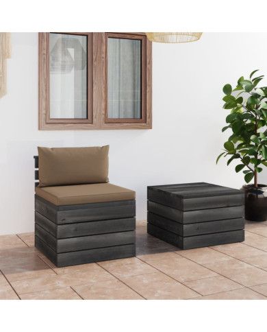 Salon palette de jardin 2 pcs avec coussins Bois de pin massif | Mobilier & Déco