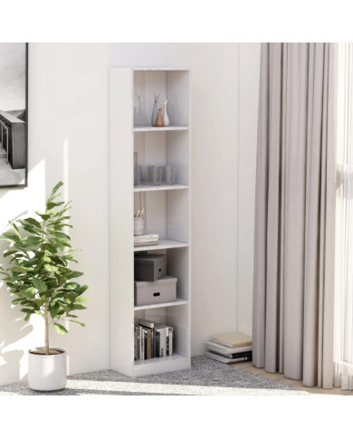 Bibliothèque à 5 niveaux Blanc brillant Bois d’ingénierie | Mobilier & Déco