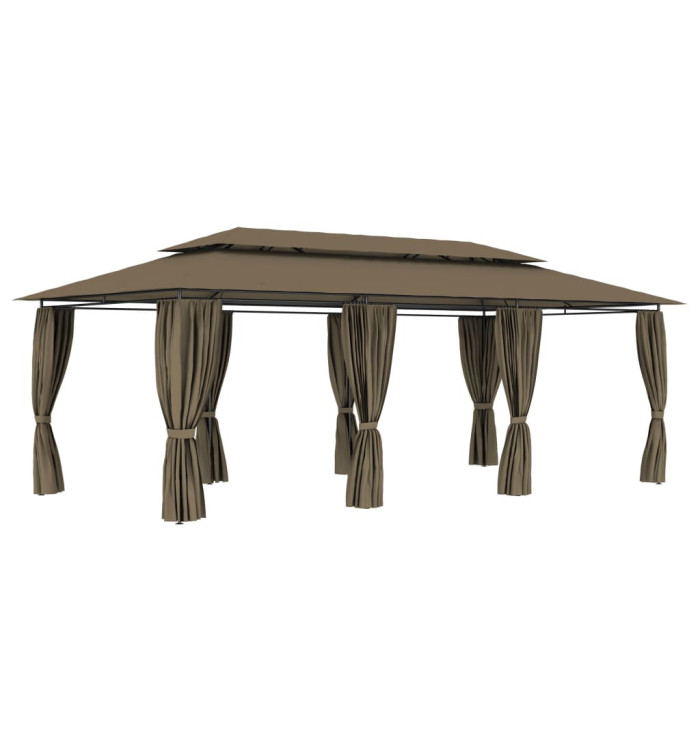 Belvédère avec rideaux 600x298x270 cm Taupe 180 g/m² | Mobilier & Déco