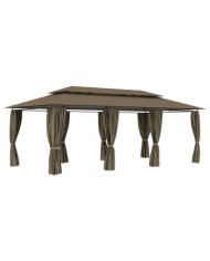 Belvédère avec rideaux 600x298x270 cm Taupe 180 g/m² | Mobilier & Déco