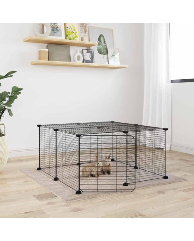 Cage animaux de compagnie à 12 panneaux et porte Noir 35x35 cm | Mobilier & Déco