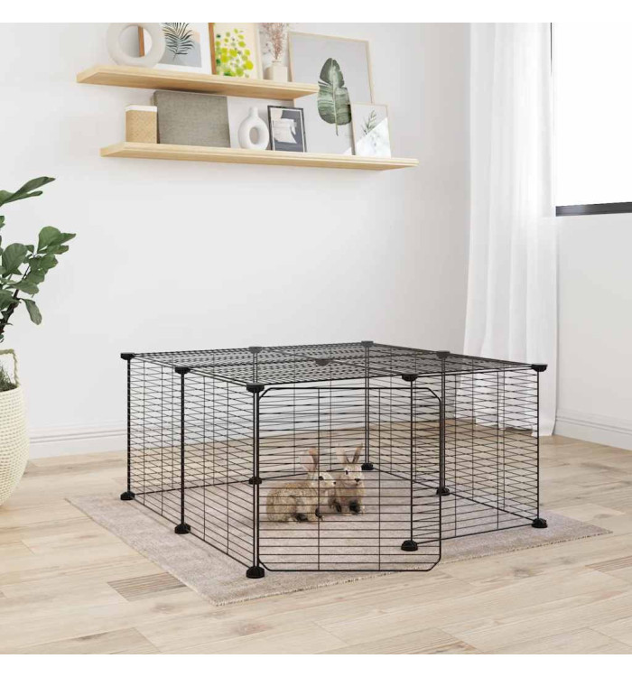 Cage animaux de compagnie à 12 panneaux et porte Noir 35x35 cm | Mobilier & Déco