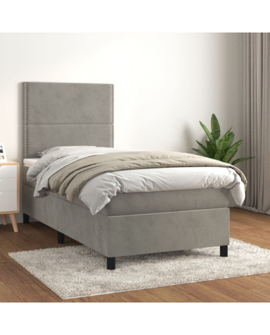Sommier à lattes de lit et matelas Gris clair 100x200cm Velours | Mobilier & Déco