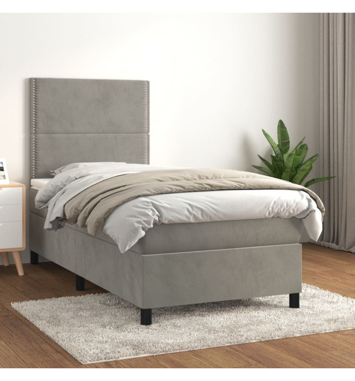 Sommier à lattes de lit et matelas Gris clair 100x200cm Velours | Mobilier & Déco
