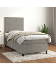 Sommier à lattes de lit et matelas Gris clair 100x200cm Velours | Mobilier & Déco