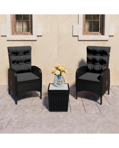 Ensemble de bistro de jardin 3 pcs Résine tressée et verre Noir | Mobilier & Déco