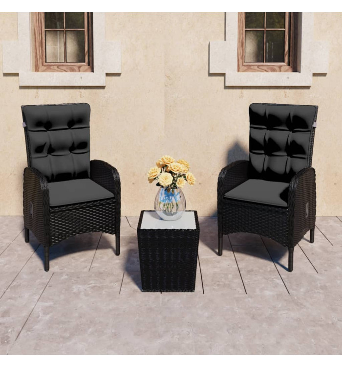 Ensemble de bistro de jardin 3 pcs Résine tressée et verre Noir | Mobilier & Déco