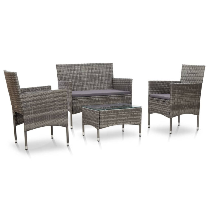 Salon de jardin 4 pcs avec coussins résine tressée gris | Mobilier & Déco