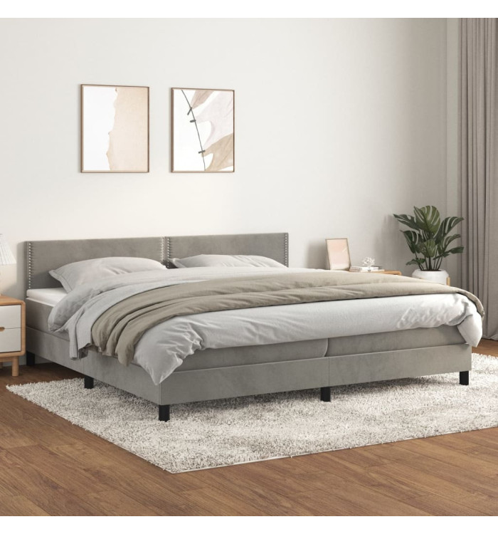Sommier à lattes de lit et matelas Gris clair 200x200cm Velours | Mobilier & Déco