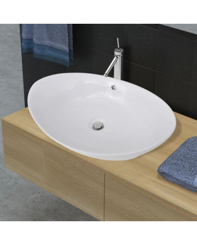 Lavabo ovale en céramique avec trop plein 59 x 38,5 cm | Mobilier & Déco