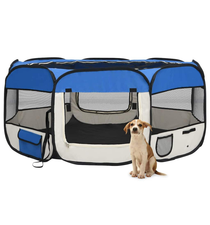 Parc pliable pour chien avec sac de transport Bleu 145x145x61cm | Mobilier & Déco