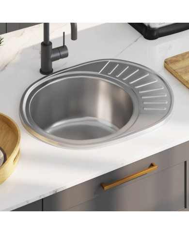 Évier de cuisine avec crépine et piège Ovale Acier inoxydable | Mobilier & Déco