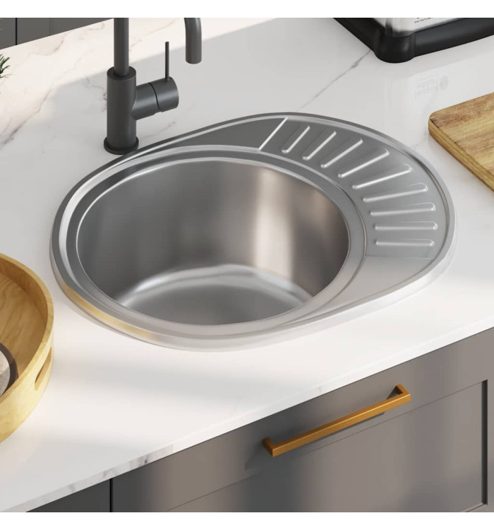 Évier de cuisine avec crépine et piège Ovale Acier inoxydable | Mobilier & Déco