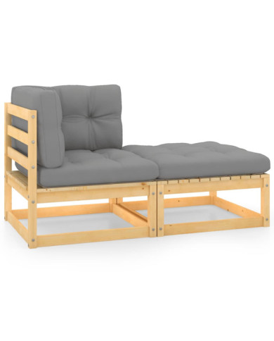 Salon de jardin 2 pcs avec coussins Bois de pin massif | Mobilier & Déco