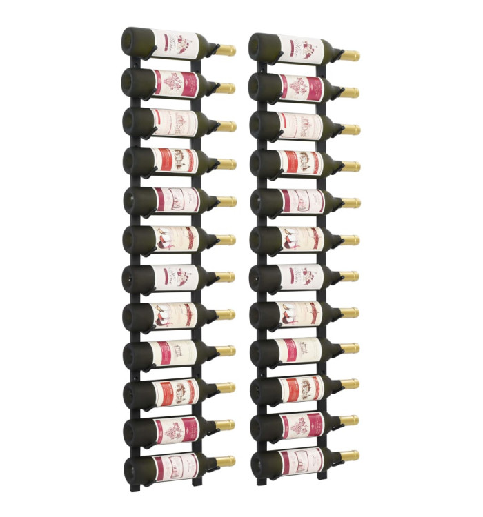 Casiers à bouteilles mural pour 12 bouteilles 2 pcs noir fer | Mobilier & Déco
