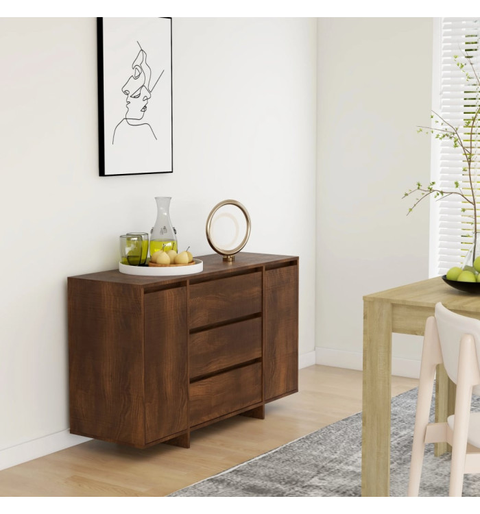 Buffet avec 3tiroirs chêne marron 120x41x75cm bois d'ingénierie | Mobilier & Déco
