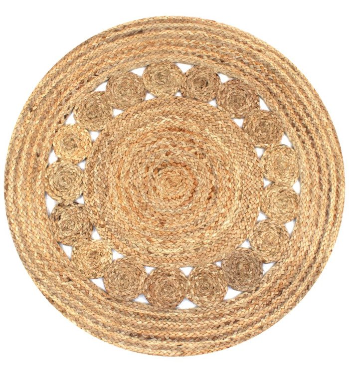 Tapis Jute design tressé 90 cm rond | Mobilier & Déco