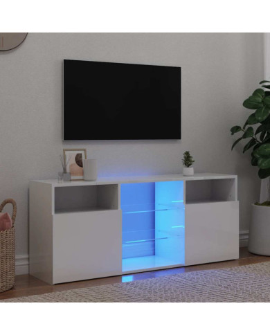 Meuble TV avec lumières LED blanc brillant 120x30x50 cm | Mobilier & Déco