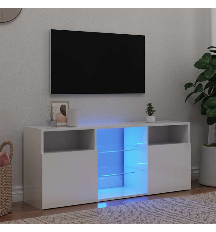 Meuble TV avec lumières LED blanc brillant 120x30x50 cm | Mobilier & Déco