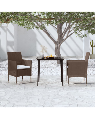 Ensemble à manger de jardin avec coussins 3 pcs Marron et noir | Mobilier & Déco