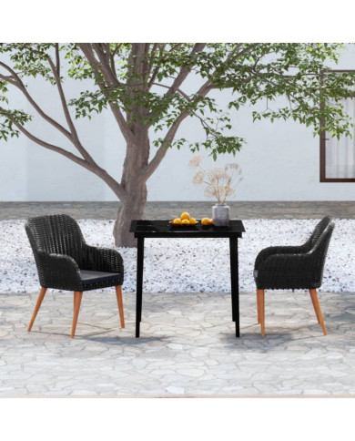 Ensemble à manger de jardin avec coussins 3 pcs noir | Mobilier & Déco