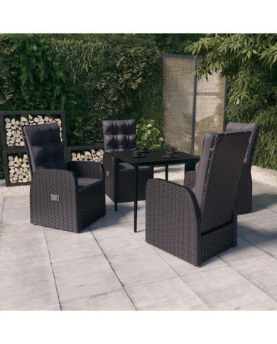 Ensemble à manger de jardin avec coussins 5 pcs Noir | Mobilier & Déco