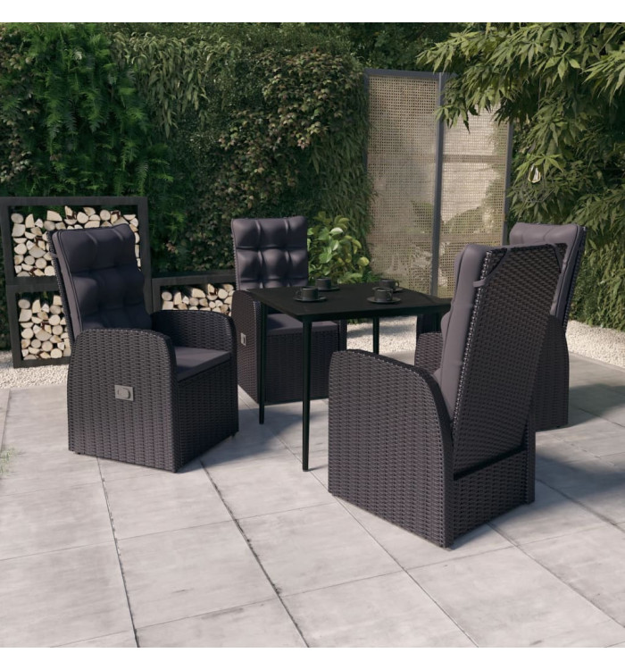 Ensemble à manger de jardin avec coussins 5 pcs Noir | Mobilier & Déco