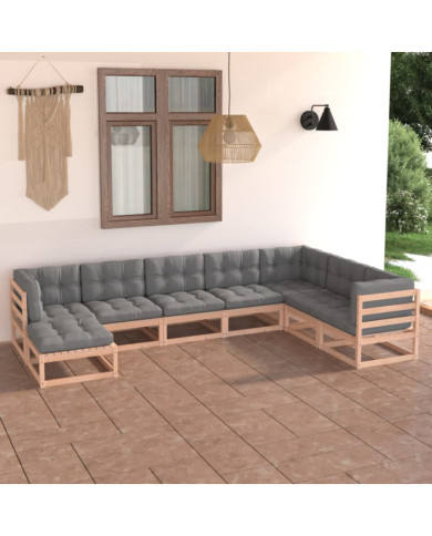 Salon de jardin 8 pcs avec coussins Bois de pin massif | Mobilier & Déco