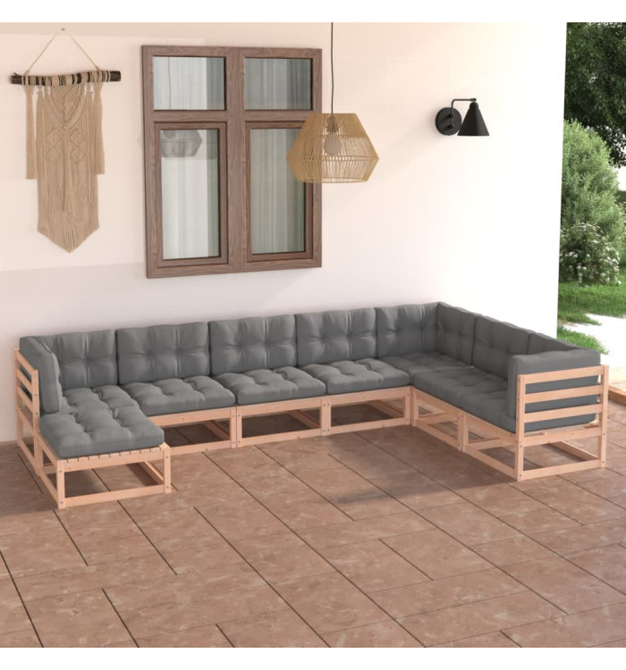 Salon de jardin 8 pcs avec coussins Bois de pin massif | Mobilier & Déco
