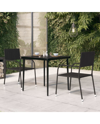 Table à dîner de jardin Noir 80x80x74 cm Acier et verre | Mobilier & Déco