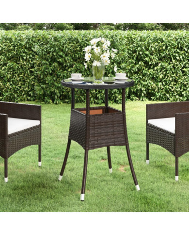 Table de jardin Ø60x75 cm Verre trempé/résine tressée Marron | Mobilier & Déco