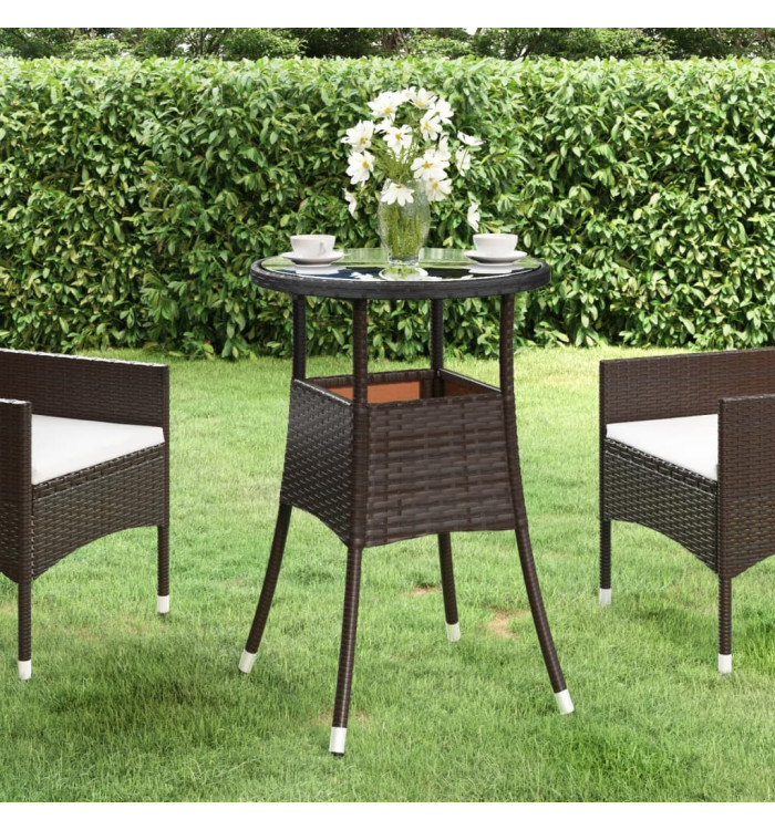 Table de jardin Ø60x75 cm Verre trempé/résine tressée Marron | Mobilier & Déco