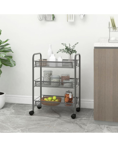 Chariot de cuisine à 3 niveaux Gris 46x26x64 cm Fer | Mobilier & Déco