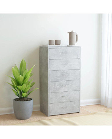 Buffet avec 6 tiroirs Gris béton 50x34x96 cm Bois d'ingénierie | Mobilier & Déco
