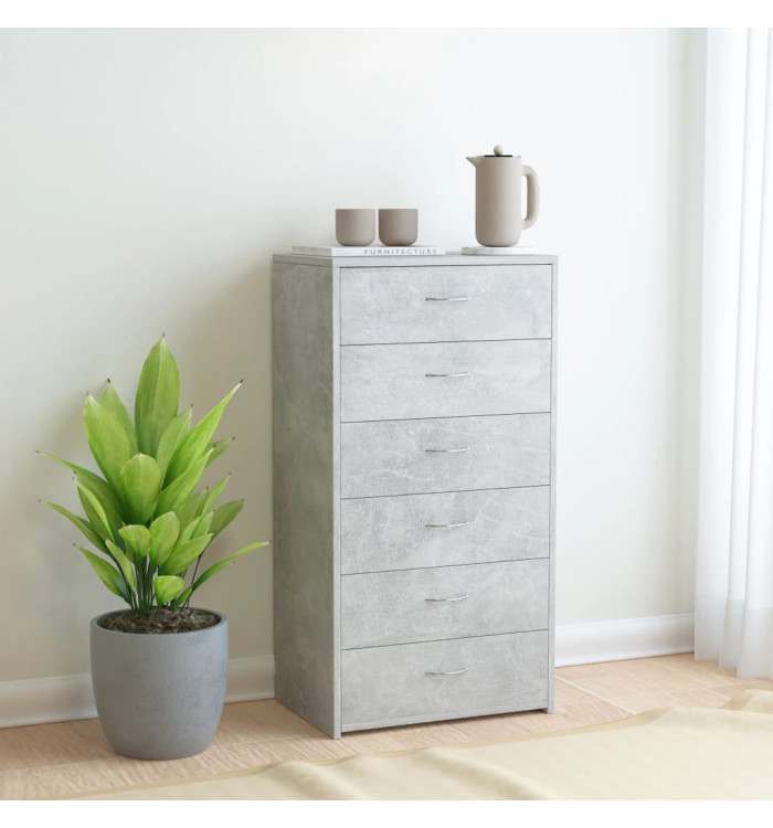 Buffet avec 6 tiroirs Gris béton 50x34x96 cm Bois d'ingénierie | Mobilier & Déco