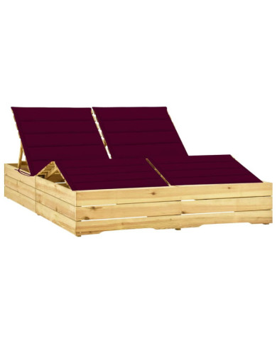 Chaise longue double et coussins bordeaux Bois de pin imprégné | Mobilier & Déco