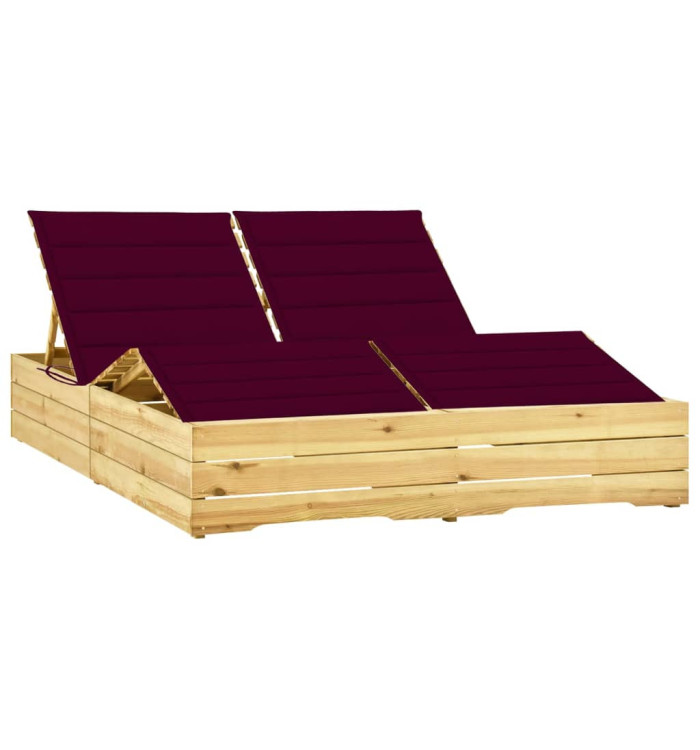 Chaise longue double et coussins bordeaux Bois de pin imprégné | Mobilier & Déco
