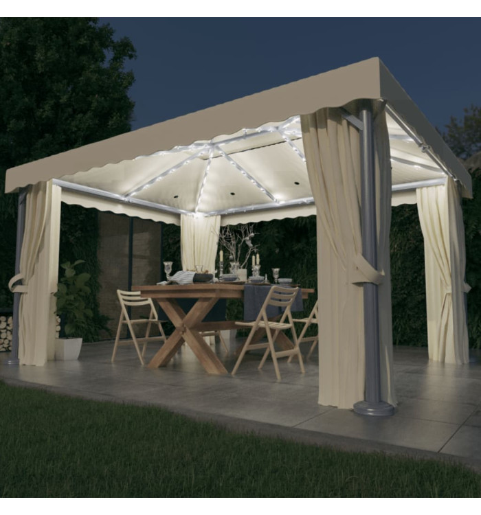 Tonnelle et rideau et guirlande lumineuse LED 4x3 m Blanc crème | Mobilier & Déco