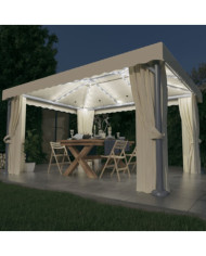 Tonnelle et rideau et guirlande lumineuse LED 4x3 m Blanc crème | Mobilier & Déco